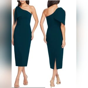 NWOT Dress The Population Tiffany Asymmetrical Midi Dark Green Dress Size XLarge